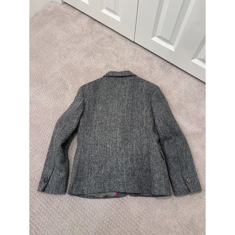 Vintage Harris Tweed Gray Herringbone Wool Blazer, Women Vintage Size 12 - Picture 3 of 10